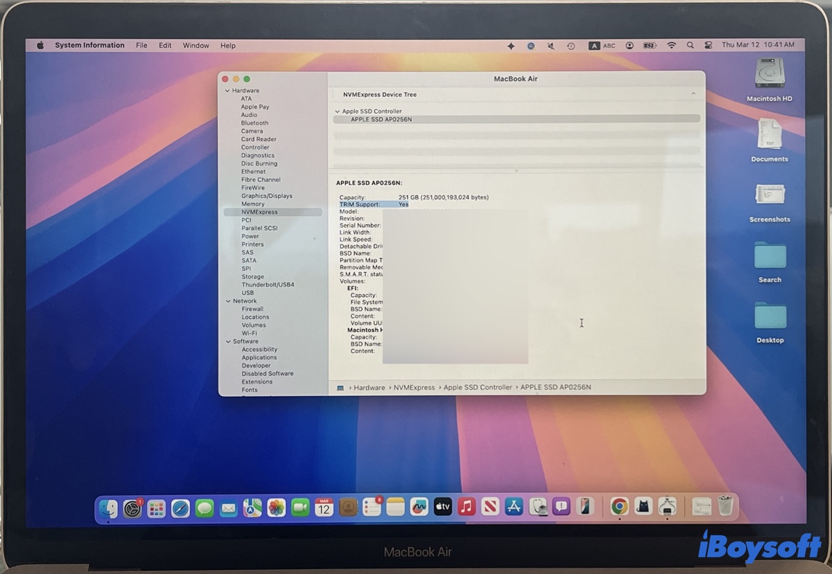 Check TRIM support on internal Apple SSD