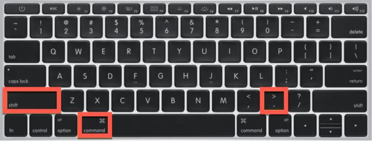 keyboard shortcut to show hidden files on Mac