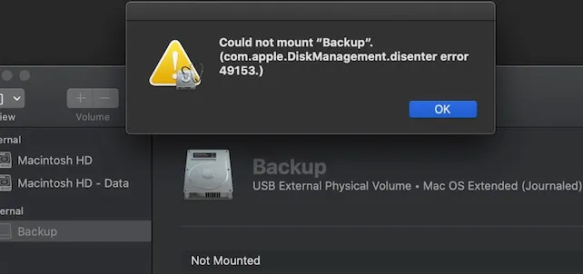 reparar com.apple.DiskManagement.disenter error