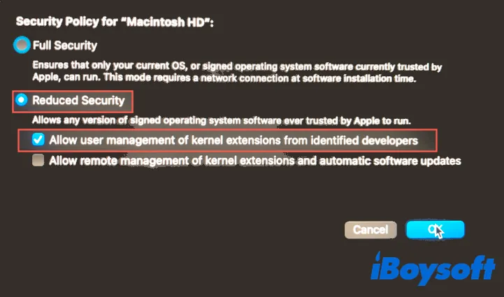 Seguridad Reducida en Mac con chip Apple silicon