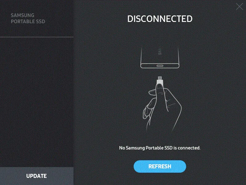 No Samsung Portable SSD is connected