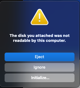 O disco que você conectou não foi legível por este computador Monterey