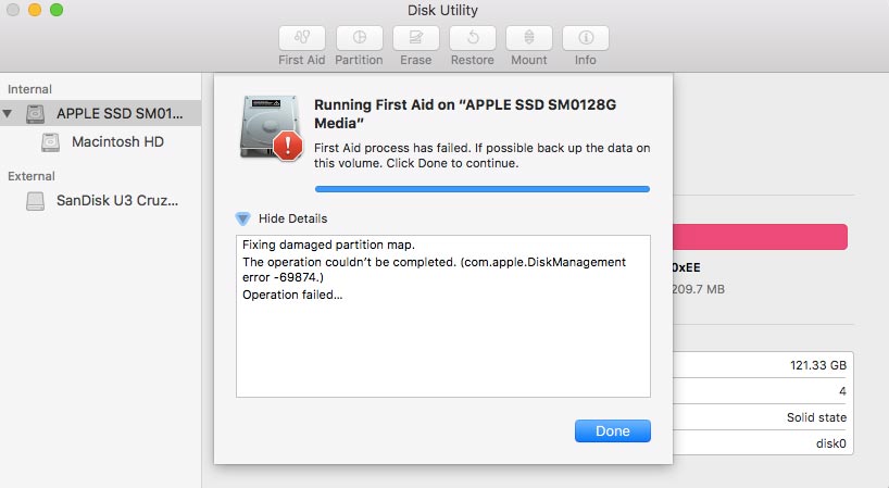 Fixing damaged corrupted partition map error in Disk Utility