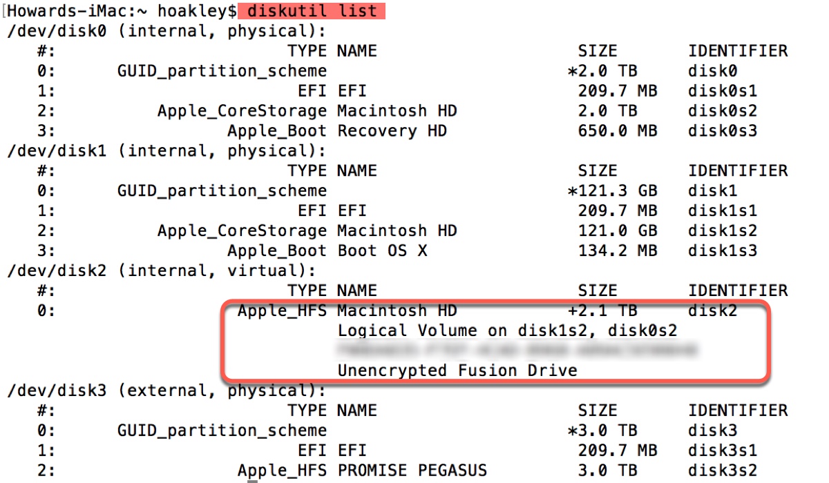 Verifique se seu Fusion Drive está separado no Terminal