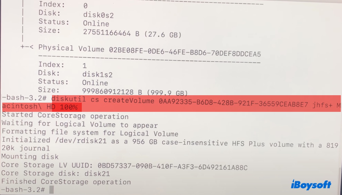 Criar um novo volume lógico do Fusion Drive