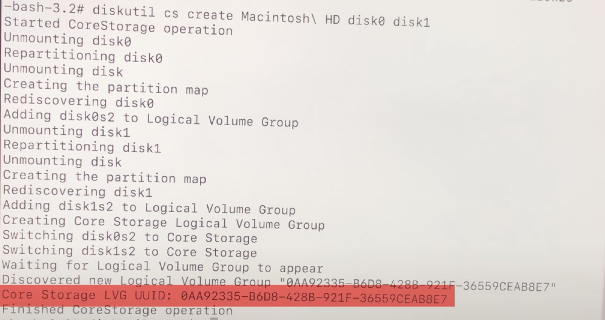 The UUID of the New CoreStorage Logical Volume