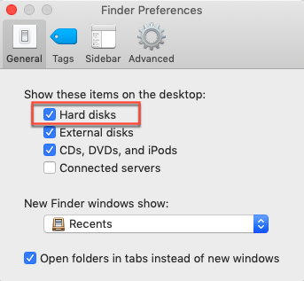 Show internal hard drive on the desktop