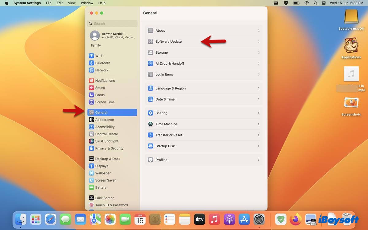 システム設定でmacOS Venturaをアップデート