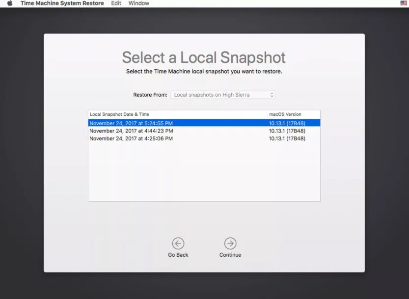 restaurar Mac com snapshots APFS locais