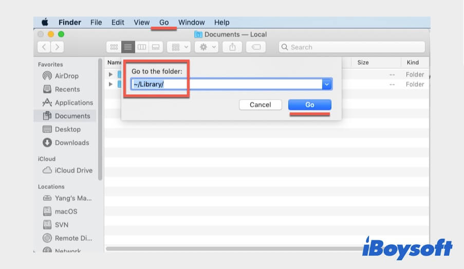 open the Library folder on Mac Finder
