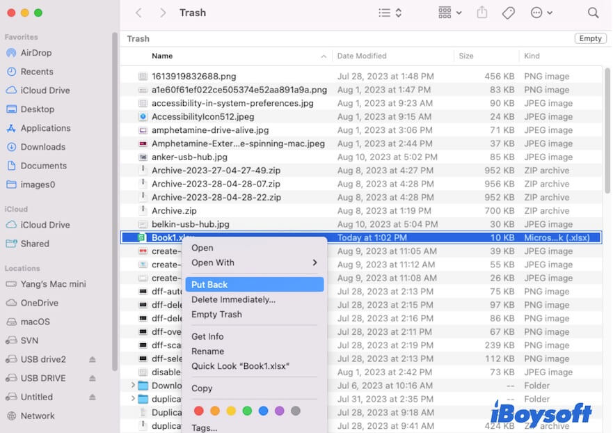 Die gelöschten Excel-Dateien im Papierkorb zurücklegen