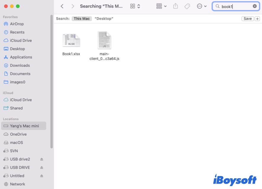Verwenden Sie die Finder-Suche, um die verschwundene Excel-Datei zu finden