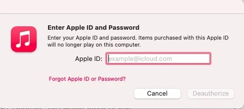 Deauthorize accounts on Mac