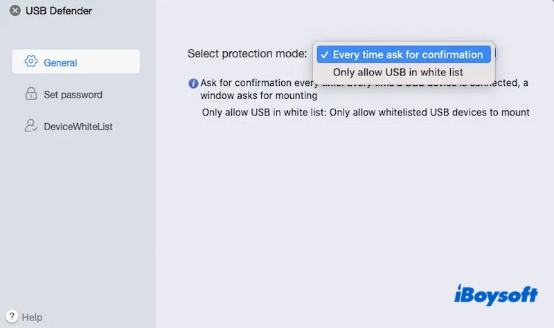 Set USB protection mode