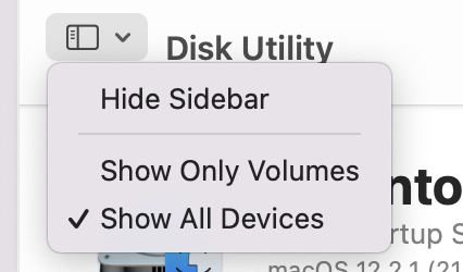 Show all devices in Mac Disk Utility