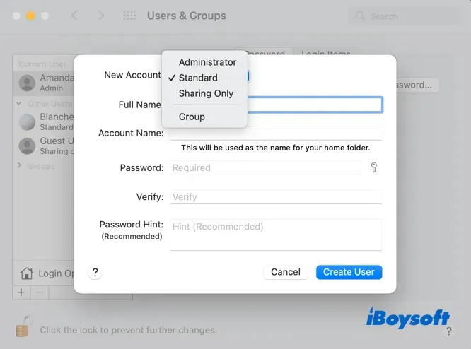 create new user on mac