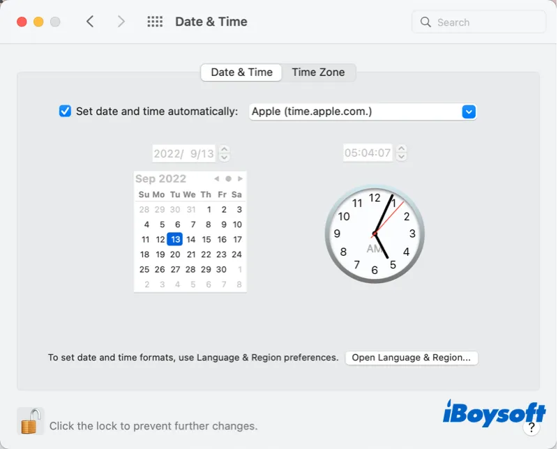 date and time tab
