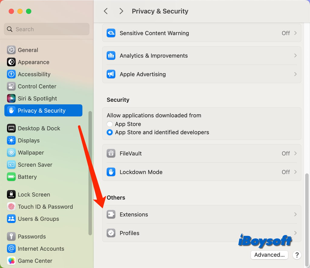 cambiar configuración de extensiones en Mac