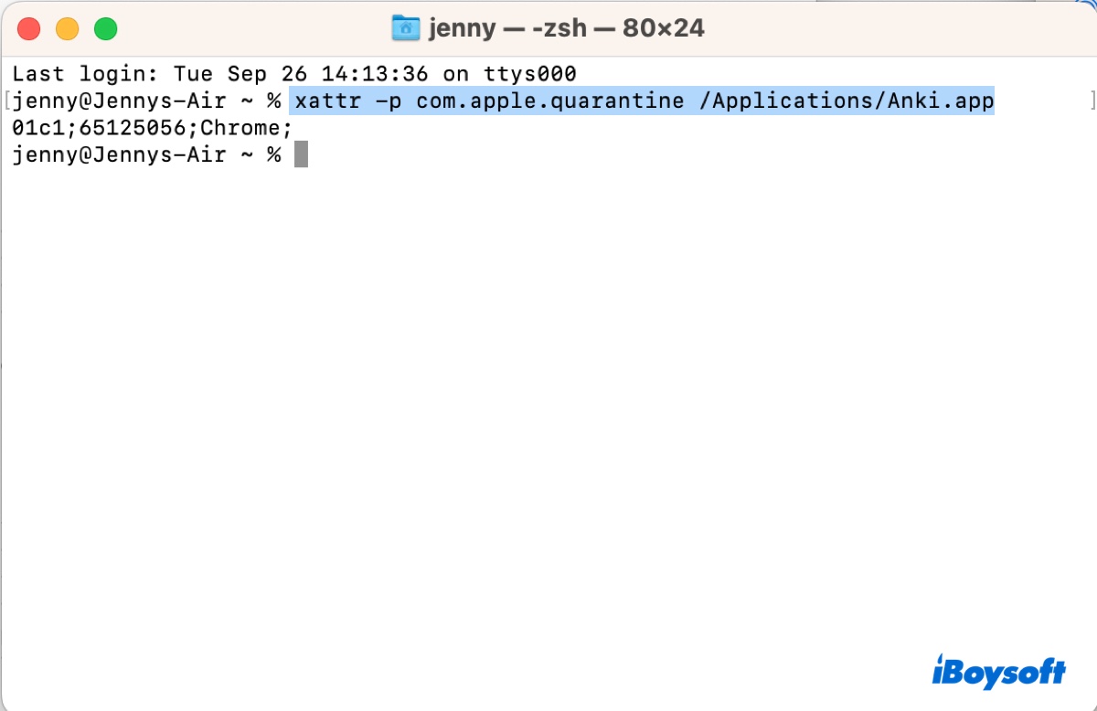 Check if a file has the com apple quarantine attribute