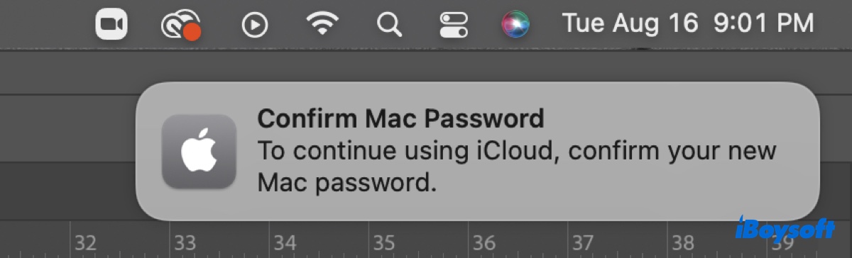Confirmar a senha do Mac para continuar usando o iCloud