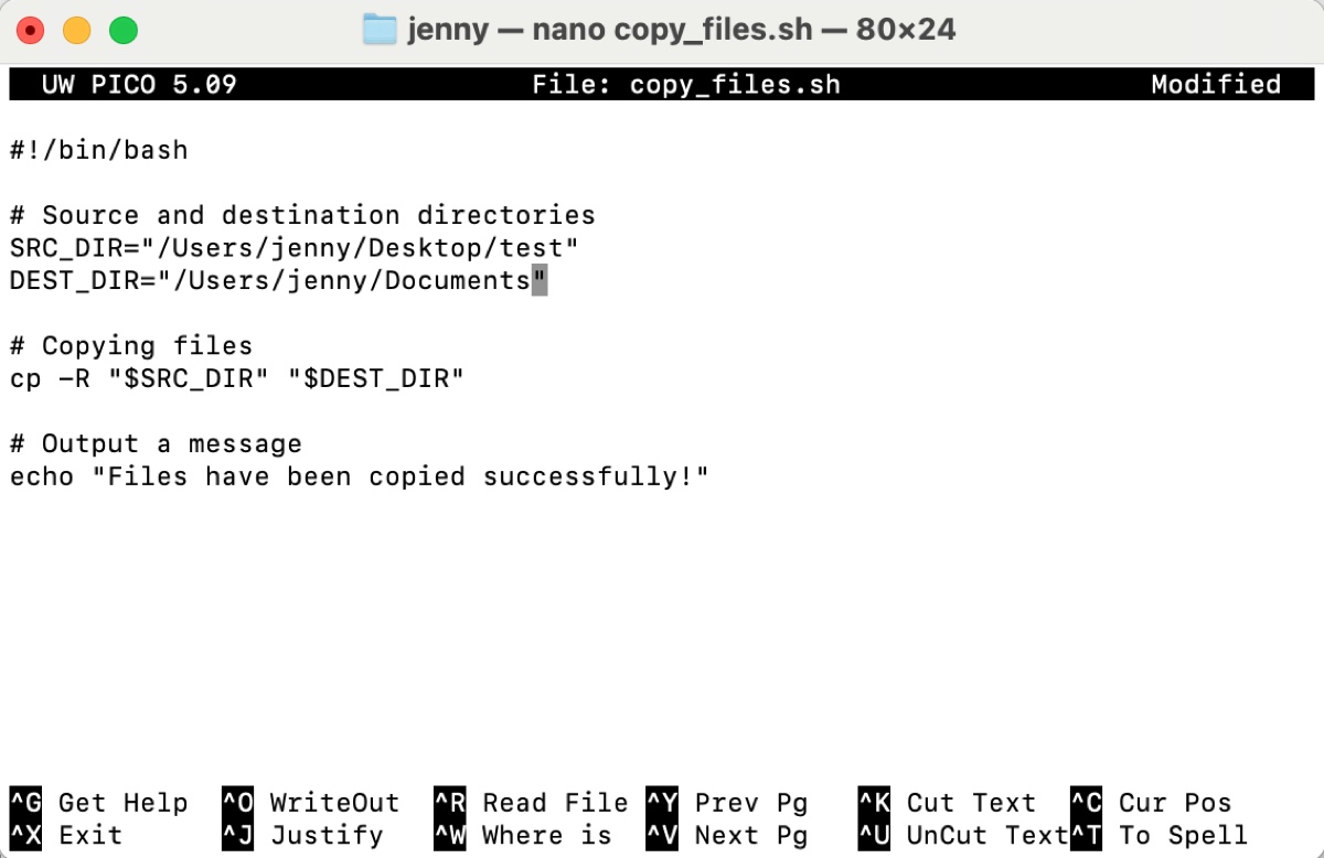 Script macOS para copiar arquivos no Mac com o comando cp