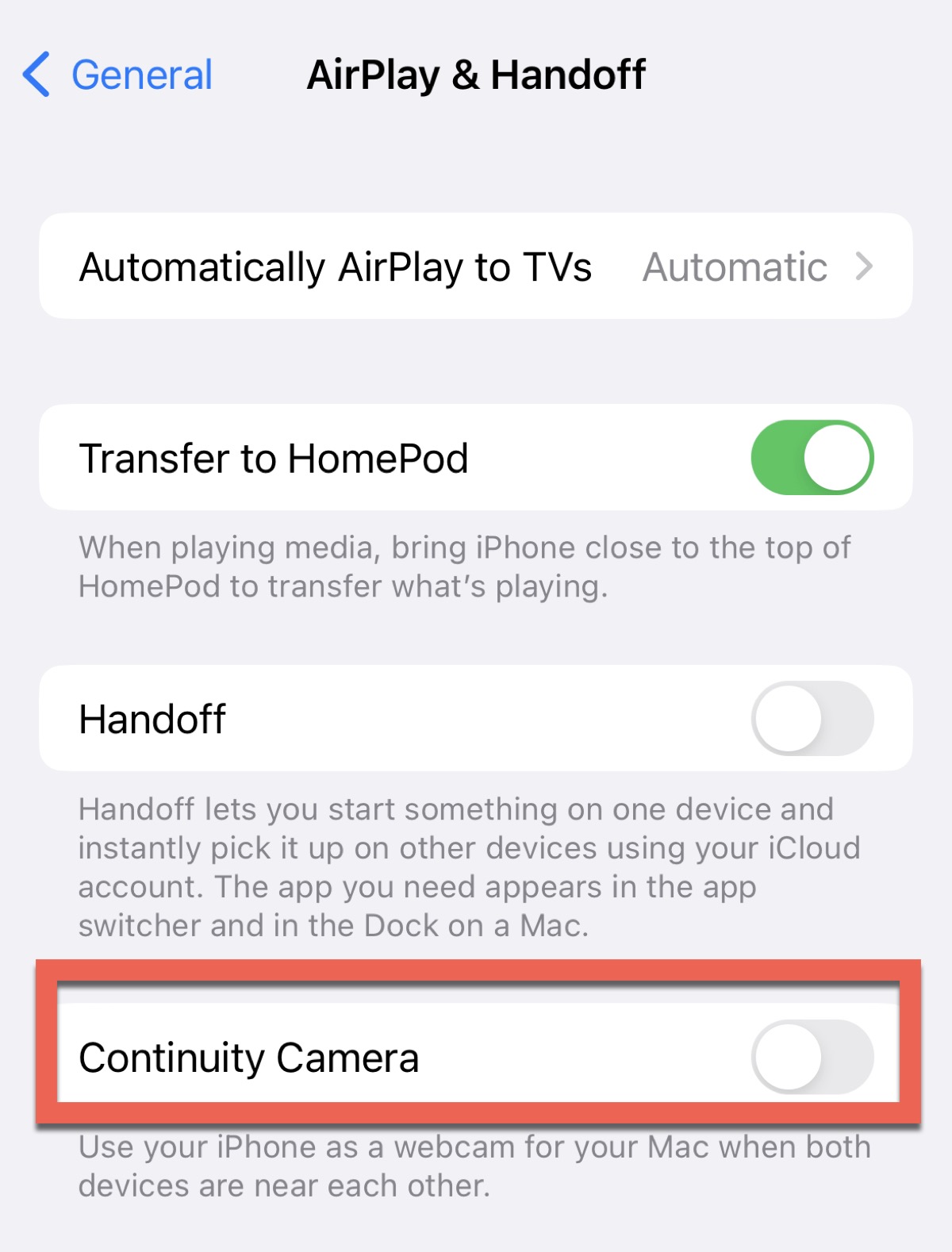 Disable Continuity Camera on iPhone