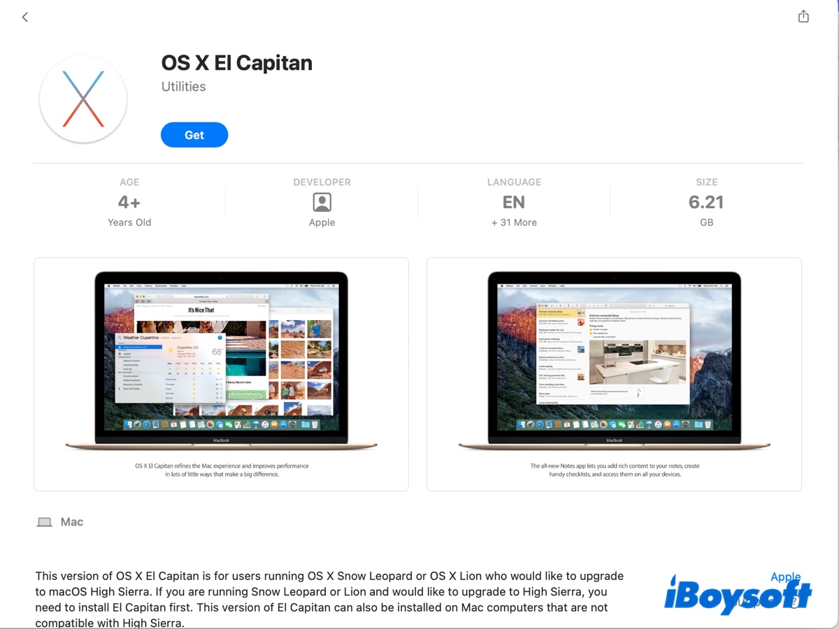 Télécharger El Capitan depuis l'App Store