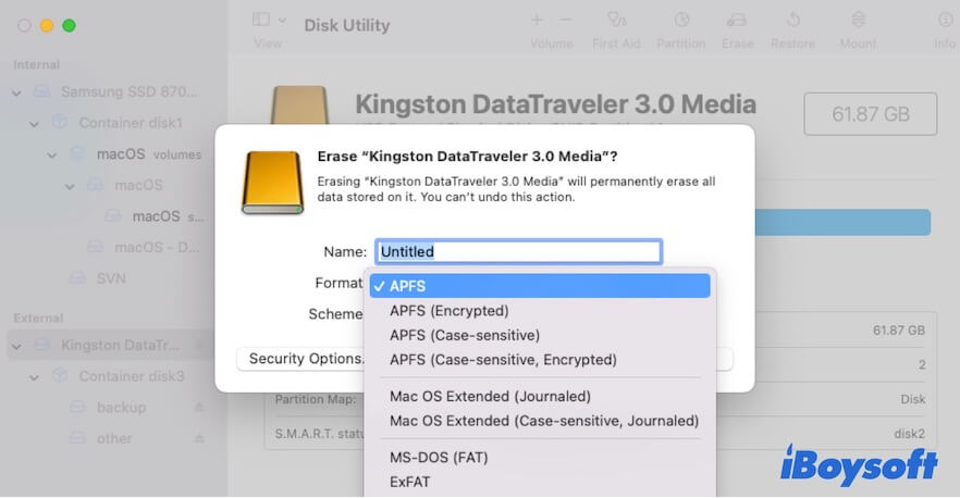 choose exFAT as format in Disk Utility