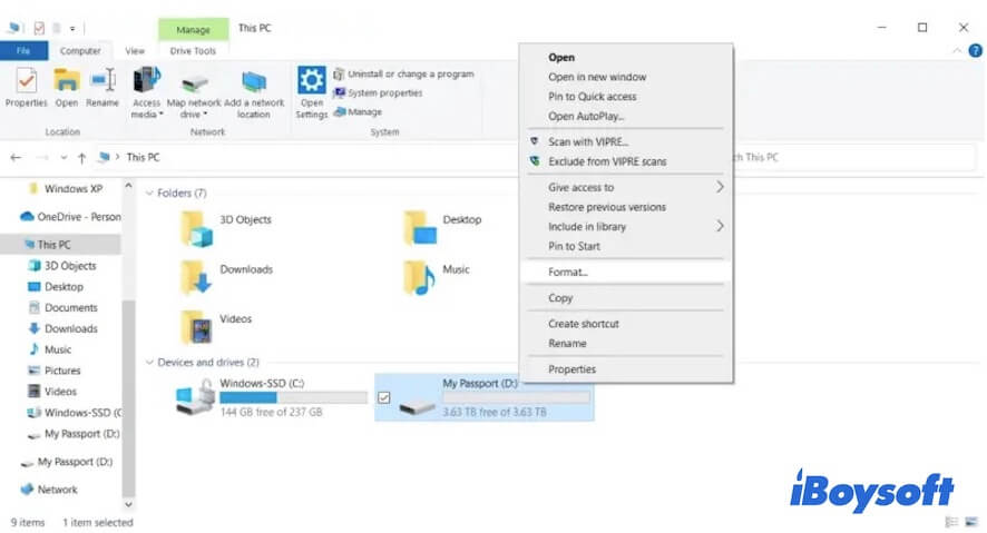 format disk in Windows File Explorer