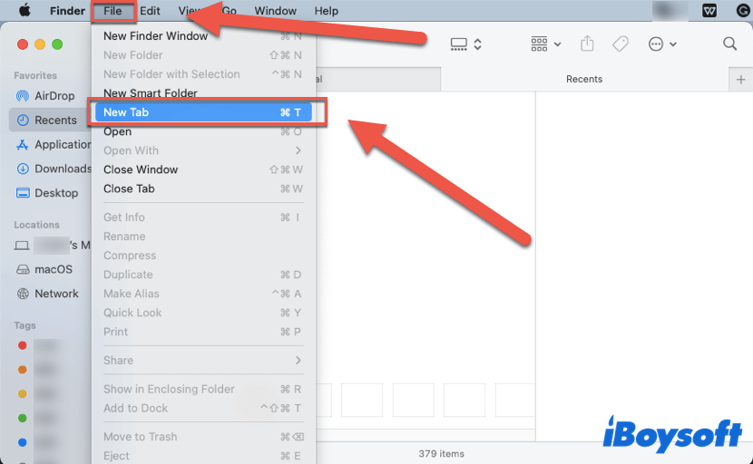 open new tabs in Finder