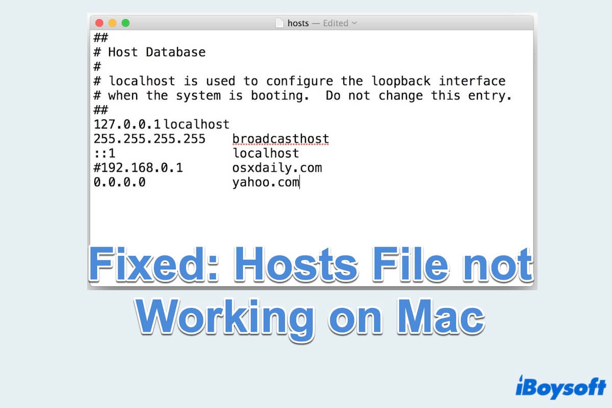 Zusammenfassung der nicht funktionierenden Hosts-Datei auf Mac