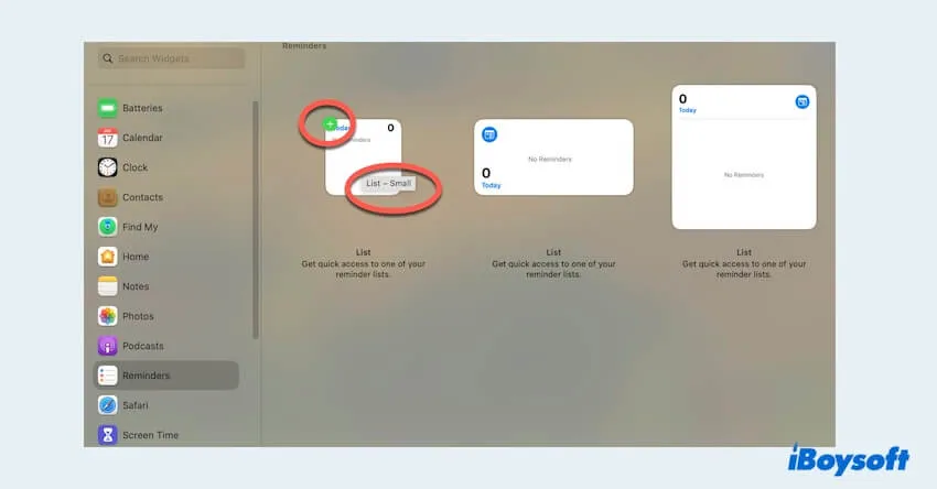 Verfügbare Größen beim Hinzufügen von Widgets auf dem Mac anzeigen