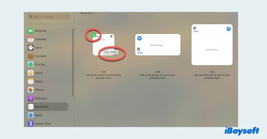 view sizes when adding widgets on mac