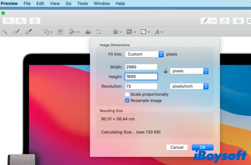 edit Mac log screen picture dimensions