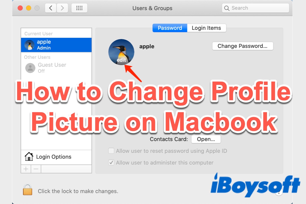 how to change profile picture on Macbook