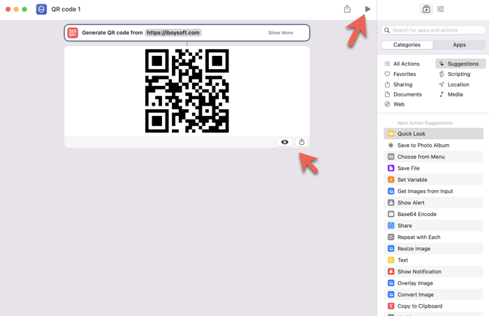 How to generate a QR code with Shortcuts on Mac