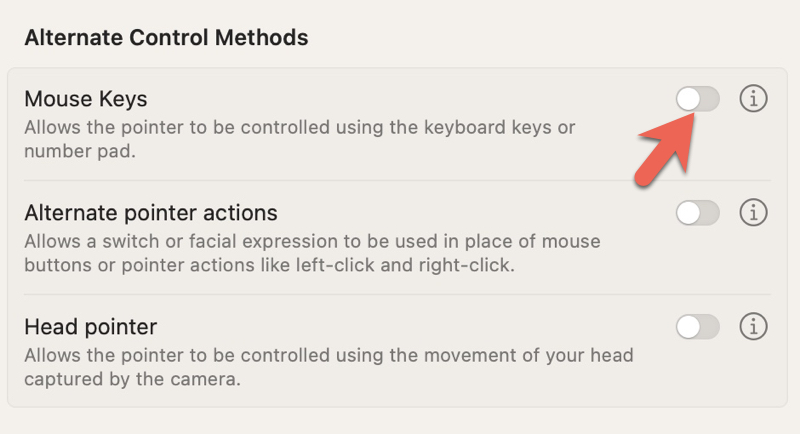 How to enable mouse keys