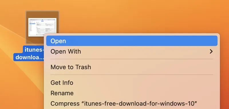 clic droit pour ouvrir un fichier sur Mac