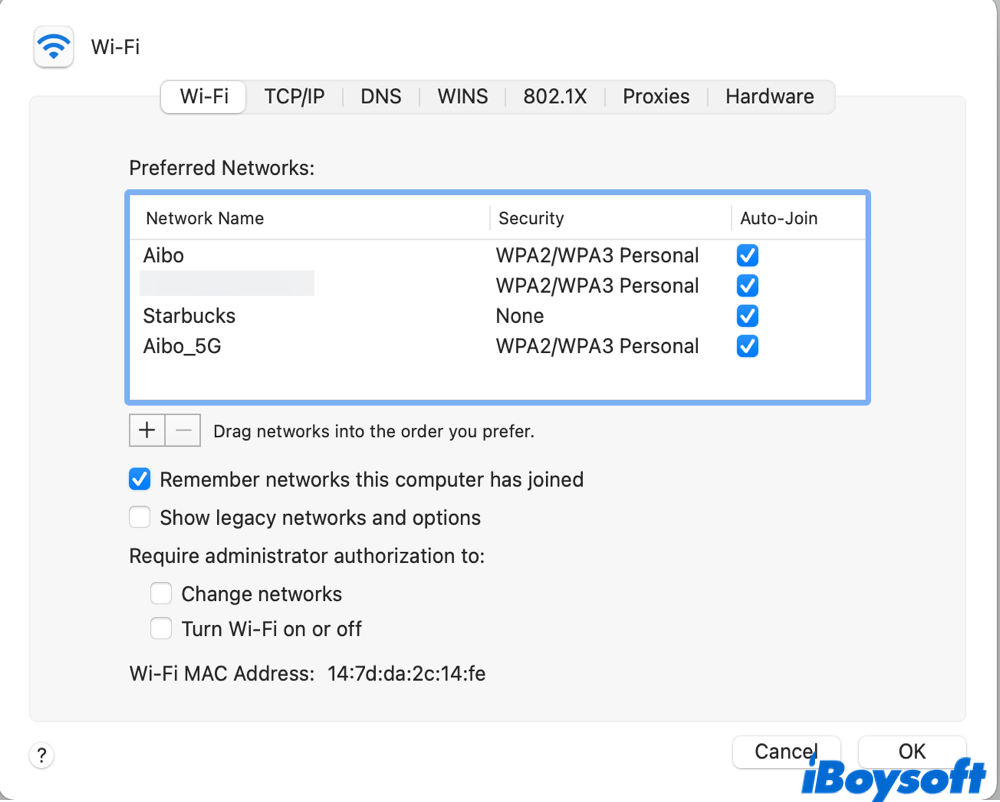forget a network in System Preference