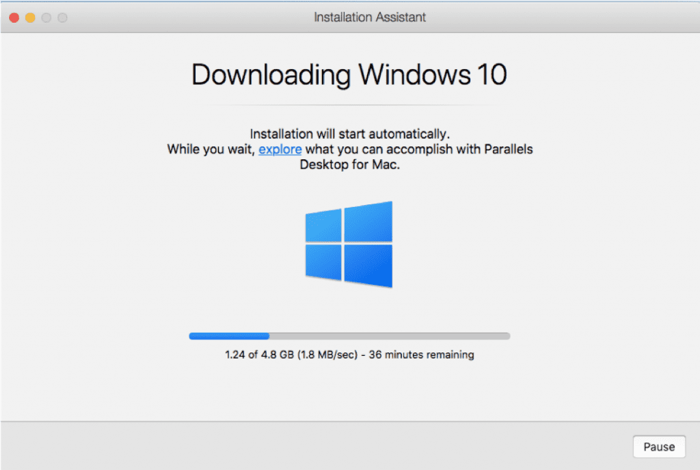 Downloading Windows 10 on Parallels Desktop