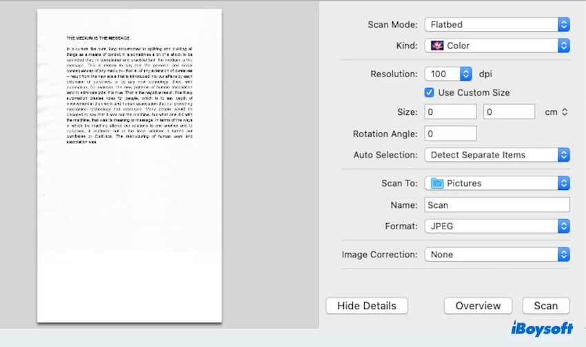 Digitalizar no Mac com configurações do scanner