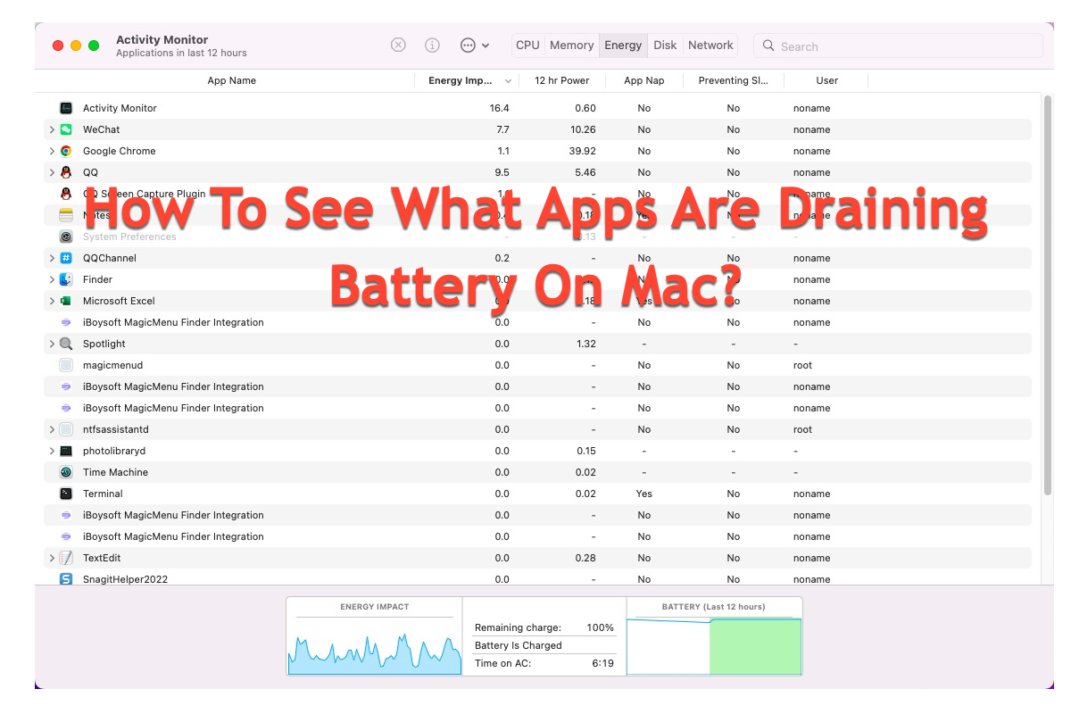 como ver quais aplicativos estão drenando a bateria no Mac
