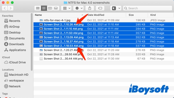 select multiple contiguous files in a folder on Mac