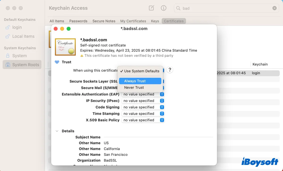 How to trust a certificate on Mac