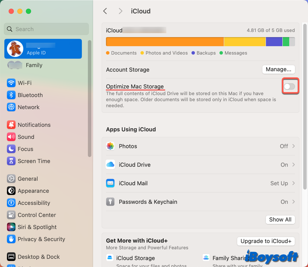 optimizar el almacenamiento de iCloud en Mac