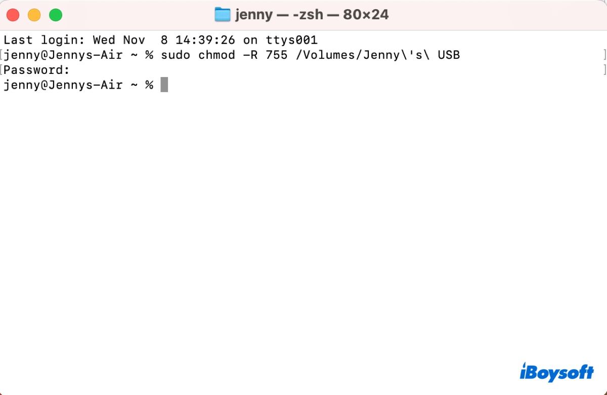 Reset the drive permission in Terminal