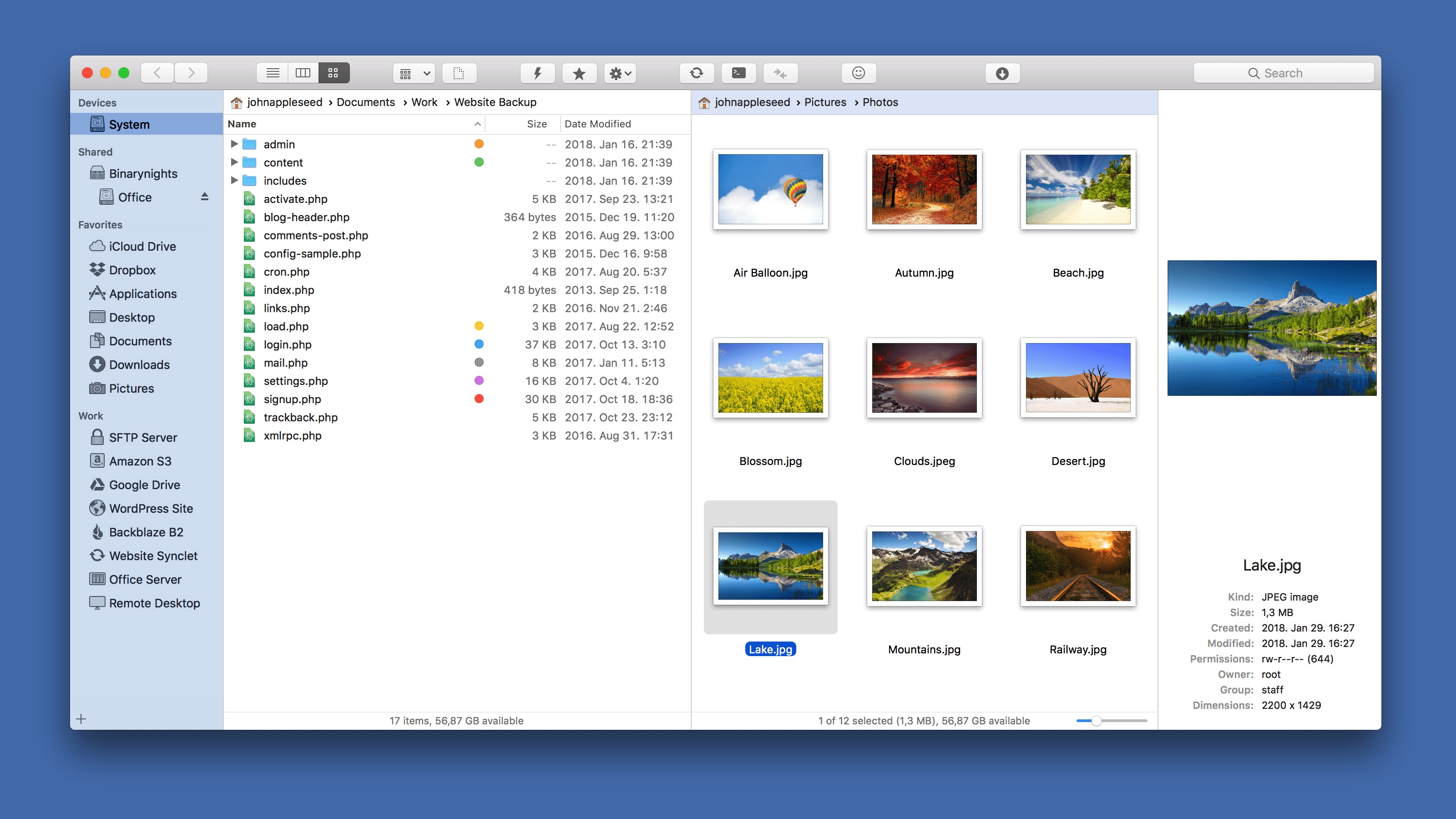 l'interface de ForkLift, gestionnaire de fichiers Mac