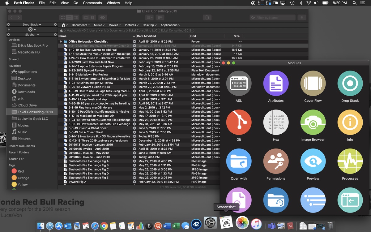 l'interface du gestionnaire de fichiers Mac PathFinder
