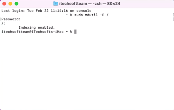 Mac Terminalを使用してスポットライト検索インデックスを再構築