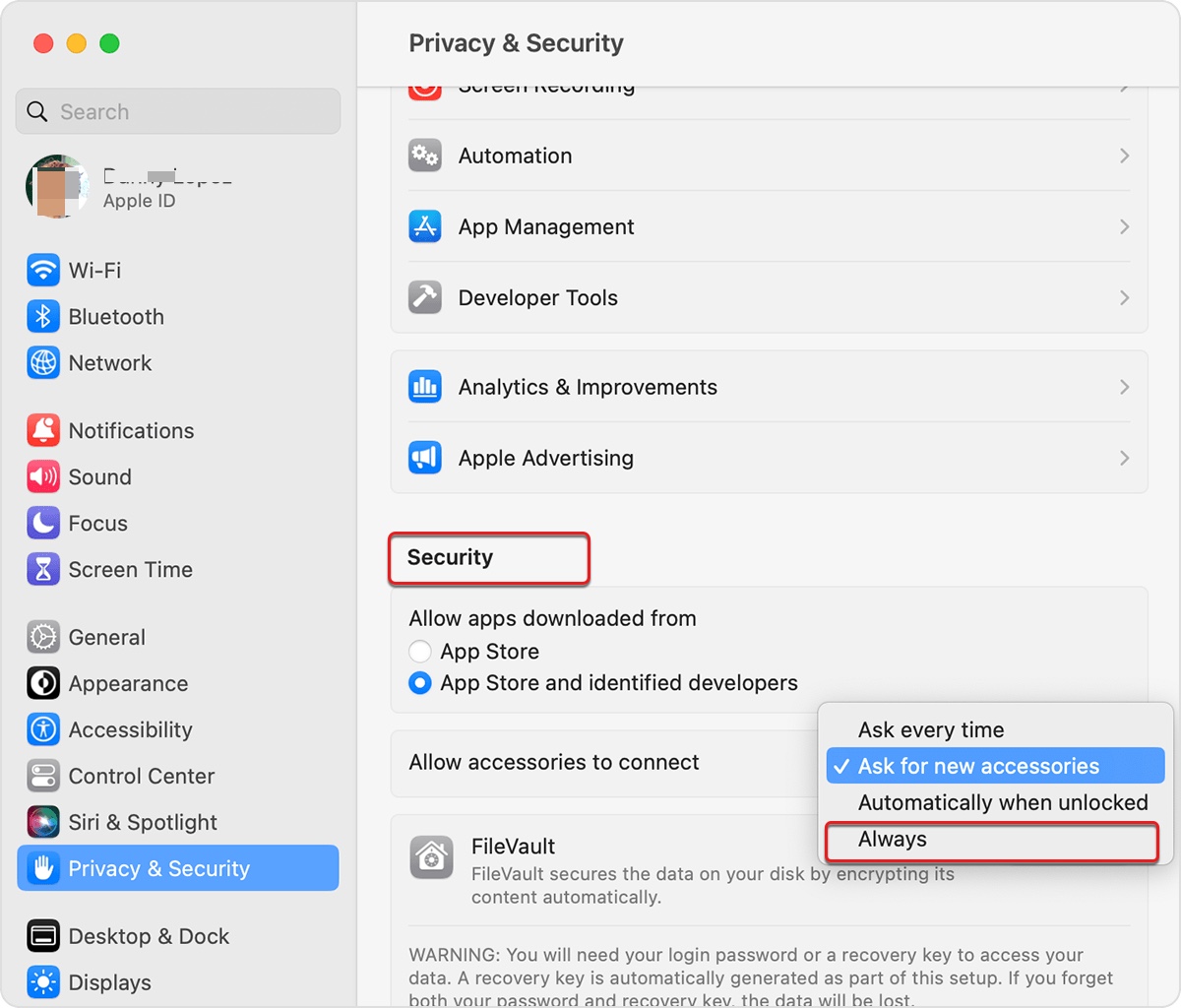 Zulassen, dass Zubehör auf macOS Ventura verbindet
